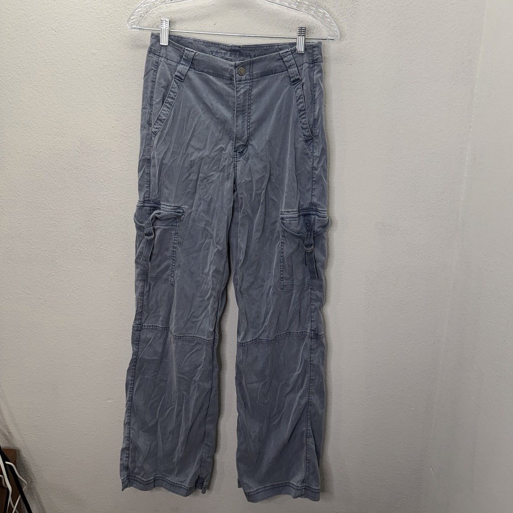 American Eagle Outfitters Cargo Pants Womens 4 Blue High Rise Baggy Wide Leg